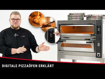 Elektrisk pizzaovn (steinbunn, sjamott) - 1340x920 mm - 6x Ø 35 cm (Bred) - opptil 400 °C - digitalt touchpanel - stabelbar - inkl. understell