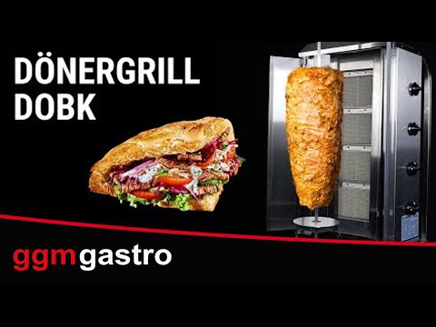 Gass kebabgrill - 5 brennere - maks. 80 kg - inkl. 2 sprutskjermer og 2 dører