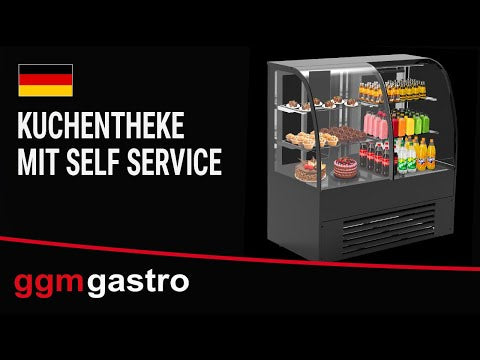 Konditormonter - selvbetjent - for bakervarer - 1 400 mm - herdet dobbeltglass - firkantet - med 2 hyller - LED-belysning