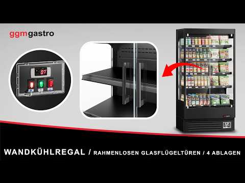 Kjølereol - 1 002 mm - 440 l - -1 °C til +5 °C - med 2 hengslede glassdører, rammeløse & 4 hyller - svart