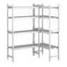 Aluminiumsreol – komplett reolsett - L-form venstre - Dybde: 360 mm - tette hyller - for kjølerom/fryserom - Maks belastning totalt: 600 kg