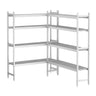 Aluminiumsreol – komplett reolsett - 1786x1685 mm - L-form - Dybde: 460 mm - for kjølerom/fryserom - Maks belastning per hylle: 90 kg