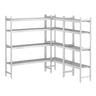 Aluminiumsreol – komplett reolsett - L-form høyre - Dybde: 460 mm - tette hyller - for kjølerom/fryserom