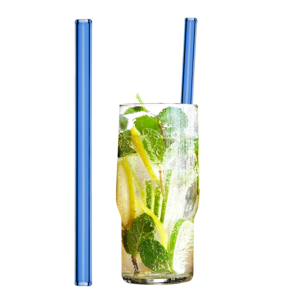 (50 stykker) Drikkesuger av glass i blått - 20 cm - rett - inkl. Rengjøringsbørste i nylon