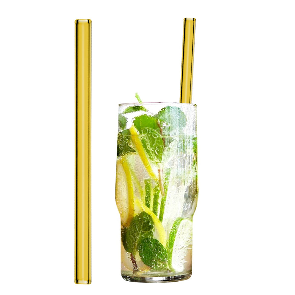 (50 Stykker) Drikkesuger i glass i Gul - 20 cm - rett - inkl. Rengjøringsbørste i nylon