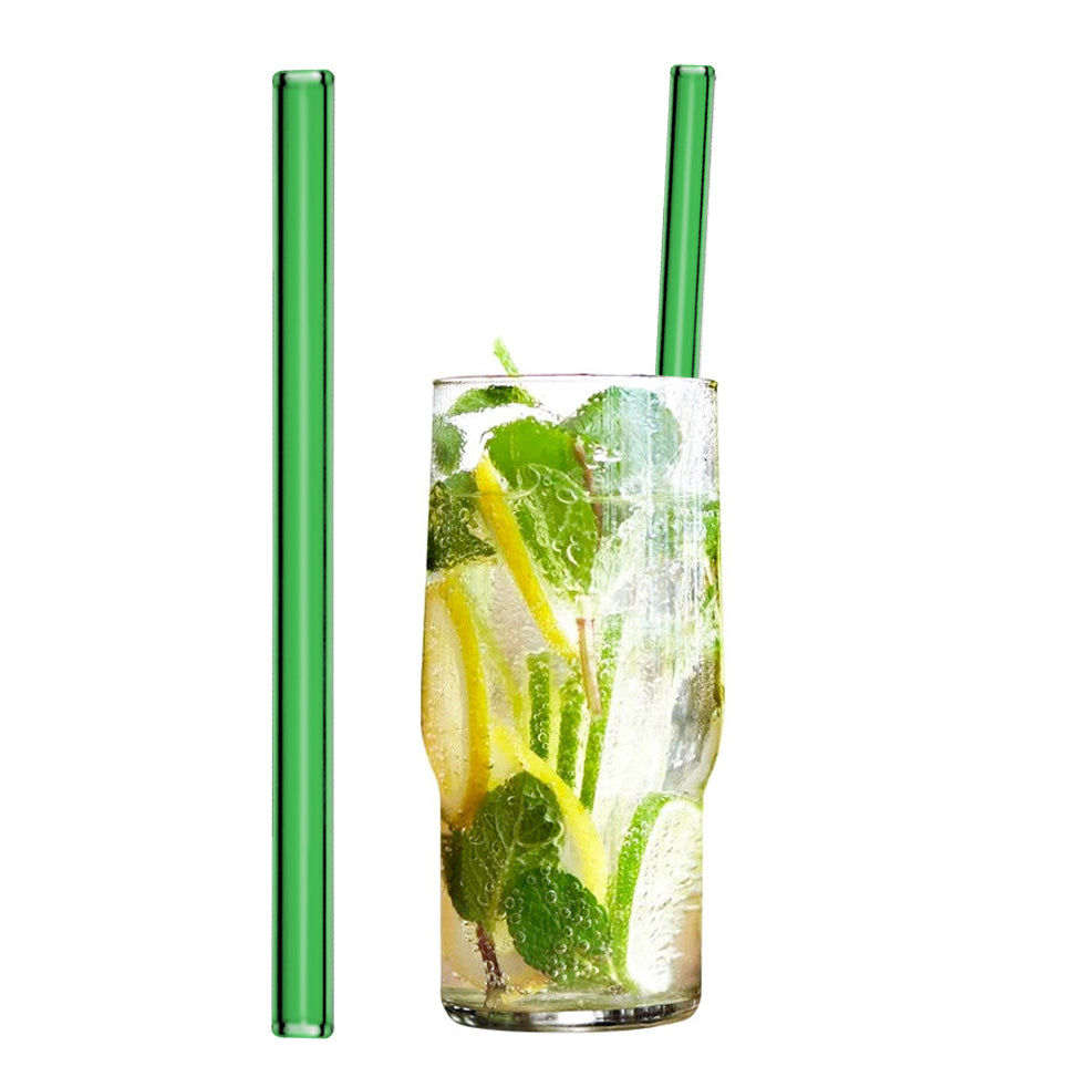 (50 stykker) Drikkesuger av glass i grønt - 20 cm - rett - inkl. Rengjøringsbørste i nylon